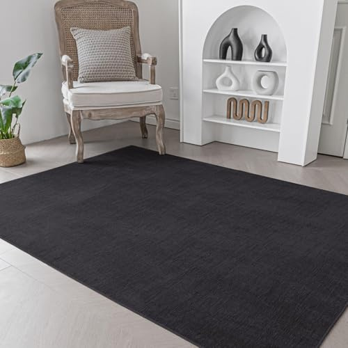 Evitany Teppich 80x120cm,Moderne Kurzflor Teppiche Wohnzimmer,Weich & Kuscheliger,Teppich Waschbar in Waschmaschine,Anti-Rutsch Unterseite Teppiche Schlafzimmer,Rechteckig,Schwarz