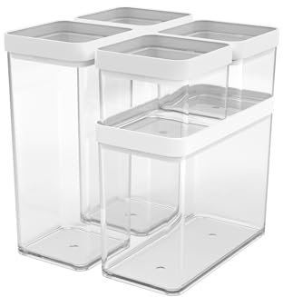 Rotho Fera 5er-Set Vorratsdosen mit Deckel verschiedene Größen, lebensmittelechter Kunststoff (PP) BPA-frei, transparent/weiss
