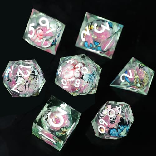 Dadi DND - Set di 7 nuclei liquidi, sabbie pieghevoli, dadi poliedrici, bordi taglienti, in resina, per dungeon e draghi, dadi D&D RPG D20 D12 D10 D8 D6 D4, fatti a mano, per giochi di ruolo