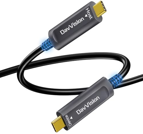 DavVision Câble Optique USB-C 10Gbps 15M/50 FT, Câble Actif USB 3.2 Gen2 avec Puce Allemande SiliconLine, Ultra-Fin et Longue Portée pour Caméra 4K, VR/AR, Conférence Vidéo, Systèmes Industriels