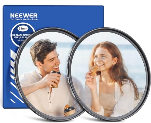 NEEWER Pack de 2 Filtres d'Objectif de Caméra à Diffusion Noire 58mm 1/4 et 1/8, Filtre à Effet Cinématographique,étui de Rangement en Verre Multicouche,pour Photographie de Portrait Brumeux et Rêveur