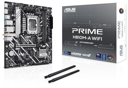 ASUS PRIME H810M-A WIFI, Intel mATX Motherboard, 6+1+1+1 Power Stages, DDR5 Slot, PCIe 4.0, 2 M.2 Slots, WiFi 6E, Intel Ethernet 16GB, DisplayPort, HDMI, USB-A 10Gbps, USB-C 5Gbps, Black