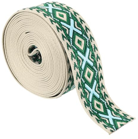 QUARKZMAN 5 Yards Baumwoll-Gurtband, 2 Zoll (50 mm) Jacquard-Gurtband-Stickerei-Polyester-Gurtbänder Geldbörse Gurt Gürtel für Geldbörse Tasche Handwerk Kleidung, Grün-Blau