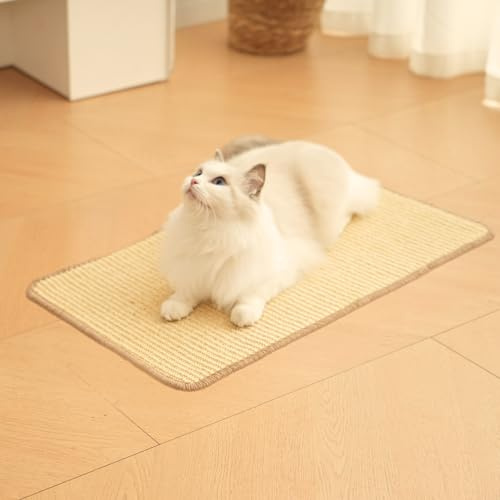 pingping-go Cat Scratch Mat,23.6 X 15.7 Inch, Natural Sisal Cat Scratching Mat with Jute Border,Protect Sofas, Carpets,Floor, and cat Paws,Beige