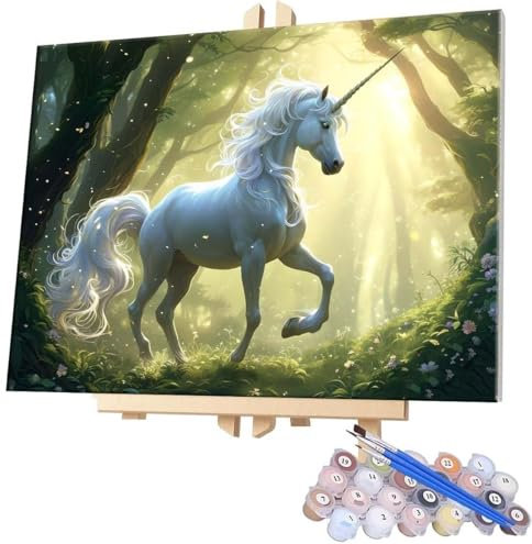 WEISHIWE Malen Nach Zahlen Einhorn,40x50cm DIY Malen Nach Zahlen Erwachsene, DIY Kreativ Set für Erwachsene Handgemalt Ölgemälde Kits auf Leinwand Geschenk, Acryl-Malen Nach Zahlen für Wanddeko s-90