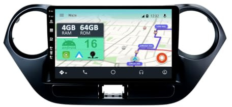 YUNTX [2+64G] Android 16 Bilradio för Hyundai i10 2014–2019:[Inbyggd CarPlay/Android Auto/GPS] -IPS 9-tums pekskärm-DAB/Bluetooth 5.0/MirrorLink/rattstyrning/USB/4G/WiFi/2 Din