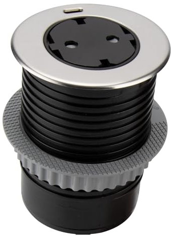 Otio, Prise Encastrable Affleurante Schuko 16A (2P+T) avec Port USB-C Quick Charge 3.0, Noir, Ø60 mm, Système EasyEject, Adaptateur USB C/A Inclus, Design Anti-Saleté, Compatible Passe-Câbles Bureau