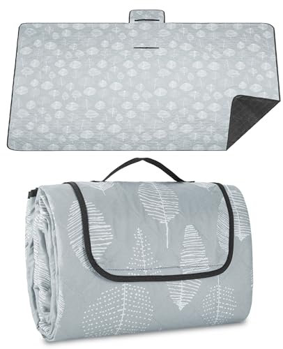 TranRantic Picknickdecke Wasserdicht, 200 x 200 cm Groß Stranddecke Sandfrei, Waschbar Strandmatte, Camping Decke mit Tragegriff, Outdoor Decke für Picknick, Strand, Camping, Garten, Park(Grau)