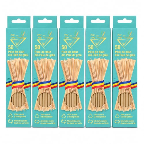 250 Natur-Trinkhalme aus Weizenstroh, 5 x 50 Stück, 19 cm – Vorratspack in 5 Einzelboxen – Geschmacksneutral, plastikfrei & biologisch abbaubar – Für Haushalt, Party, Catering & Gastro