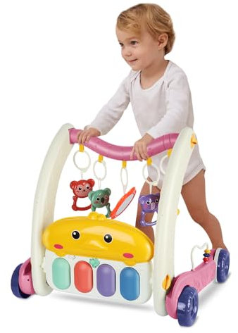 Passeggino per primi passi con tappetino, passeggino per bambini, gioco e girello con musica e ciondolo giocattolo (rosa, 72 x 43,5 x 42,5 cm)