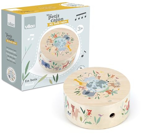 VILAC - Tamburo cajón Gli animali del mondo - Sarah Betz - Giocattolo musicale - 1 tamburo cajón in legno - Giochi di risveglio per bambini in legno - Giocattolo per bambini dai 3 anni - 7113