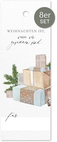 NORDEULE® Geschenkanhänger Geschenke Aquarellmotiv mit Namenszeile, 8er Set | Kleine Weihnachtskarte, ideal für Weihnachtsgeschenke, Wichtelgeschenke, Kundenpräsente, Flaschenanhänger