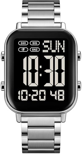 findtime Digital Uhren Herren Digitaluhr Große Ziffern Senioren Business Digitale Armbanduhr Männer Metallarmband Luxus Uhr LED Dualzeit Datum 12/24H Stoppuhr