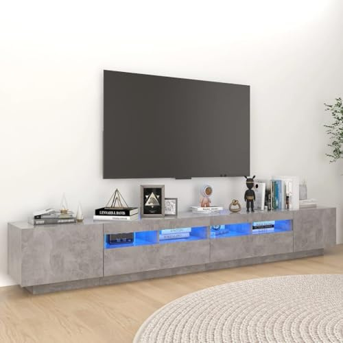 Tomostar Meuble TV avec LED, Banc TV Support Télé Armoire de Télévision avec lumières LED Gris béton 260x35x40 cm