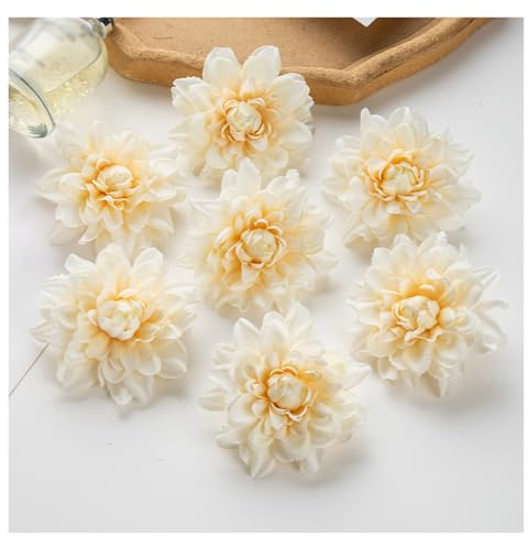 Luxurious Silk Artificial Dahlia Flowers For Wedding Bouquets & Home Décor 15-Pack Lifelike Fake Flower Heads, Premium Craftsmanship, Multi-Use Floral Arrangements(Yellow)