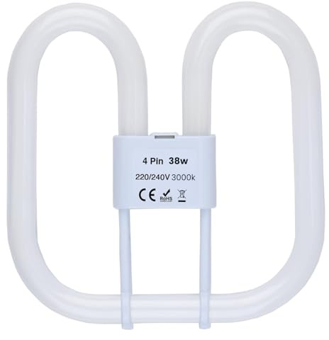 Izzy GR10q 4 Pin Bathroom Light Bulb, 2D Square 38W Compact Fluorescent Lamp, CFL Low Energy Light Bulb, 4 Pin Bathroom Light Bulbs for Ceiling Lights, Warm White 3000K, 2650LM [Energy Class A]