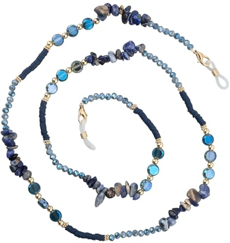 CREATCABIN Blue Glasses Chain Crystal Beaded Eyeglasses Strap Eyeglasses Holder Lanyard Crystal Glasses Retainer String Loop Necklace Bracelet Reading Design for Around Neck Outdoor Women Gift