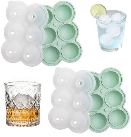 GREATRICH Eiswürfelform aus Silikon mit Deckel, 2 Stück, wiederverwendbar, für runde und große Eiswürfel, Silikon, perfekt für Cocktails, Whisky, Getränke, BPA-frei