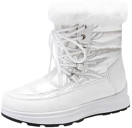 Generisch 2026 Botines Mujer Mujer Invierno Impermeable Plano Encaje Hasta Mantener Caliente Botas de Nieve Cómodas Botas Medianas Zapatos, Blanco, 42 EU