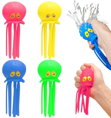 Grtheenumb Jouets de Piscine pour Tout Petits, Boules d'eau en Poulpe, Jouets Anti-Stress sensoriels pour Enfants, Table d'eau de Plage, Natation, 4 pièces |.Tableau