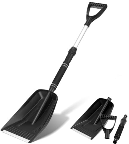 Luxshiny Retractable Snow Shovel for Car and Driveway Ice Removal Lightweight Plastic Snow Scoop with Durable Aluminum Handle Compact Outdoor Tool for Camping and Emergency Use 34In