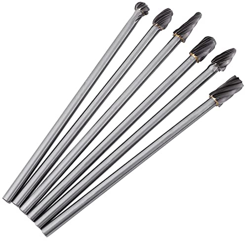 6-teiliges Hartmetall-Frässtift-Set, 6 mm Schaft, 10 mm Schneiden, rotierende Hartmetall-Bohrer, Stabschleifer-Aufsätze für Metall, Holzschnitzerei, Gravur