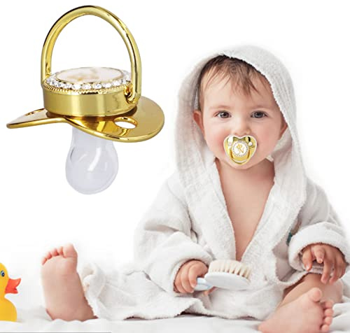 TARSHYRY Personalisierter Bling Baby-Schnuller mit Clip und Staubschutz, Goldene Buchstaben, Individueller Schnuller für Neugeborene, Babyparty-Geschenke, Fotografie-Requisiten (Buchstabe N)
