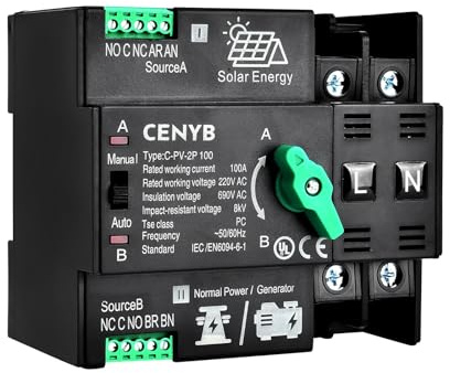 CENYB interruptor de transferencia automática/manual PV - Dedicated 2P 100A 220V Rail DIN