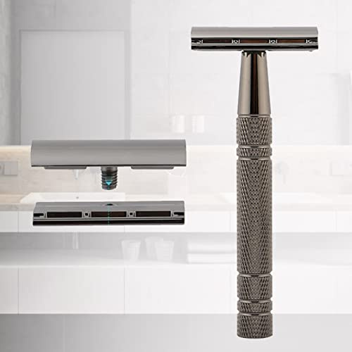 Sonew Tondeuse Double sécurité, Tondeuse à Barbe Manuelle en Acier Inoxydable avec Lame Amovible pour Homme, Noir Mat