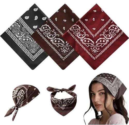 FOSDICK 3 Pezzi Bandana Uomo Donna, Multifunzionale Bandane Colorate Motivo Paisley, Alla Moda Foulard Donna Capelli Perfetta per Ciclismo, Escursionismo, Corsa, Yoga e Motociclismo (54 * 54cm)