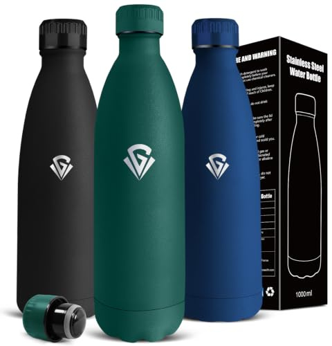 Borraccia Termica, Borraccia 1 litro, Senza BPA, Borraccie Acciaio Inox, Senza Perdite, Borracce Termiche, Mantiene Caldo per 12 Ore/Freddo 24 Ore, Borracce per Pesca, Palestra, Arrampicata