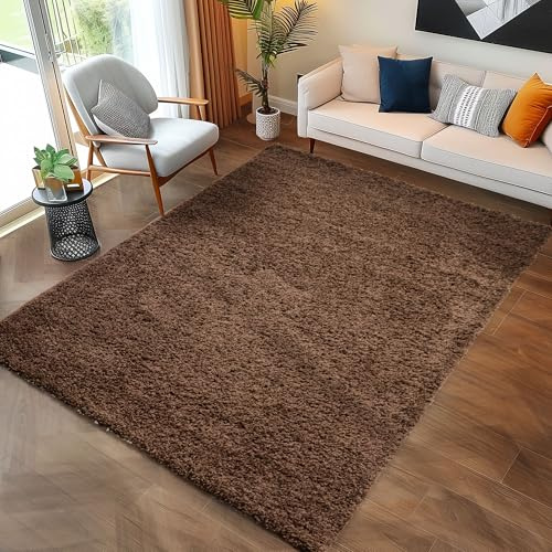 Carpettex Shaggy-Teppich, Hochflor, Wohnzimmer, Florhöhe 3 cm, einfarbig, Braun, 100 x 200 cm