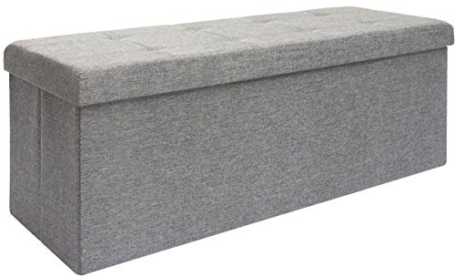 DuneDesign Faltbare Sitzbank 110x38x38cm XXL Sitztruhe inkl. 2 Trennwände 120L Polsterbank Fußbank Leinen-Optik Hellgrau