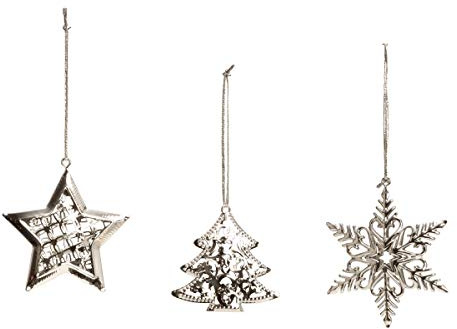 unbekannt Weihnachtsanhänger Stern Tanne Schneeflocke aus Metall (8cm, Silber)