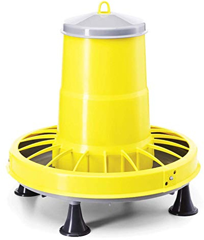 Zootec, Comedero para gallinas, pollos, antipreco, 16 kg, automático, tolva, para colgar, de plástico, para exterior e interior, (amarillo/gris) - Made in Italy