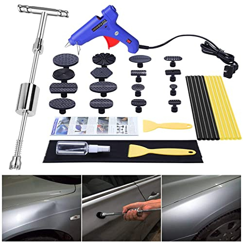 GLISTON Car Dent Remover Tool, Paintless Dent Repair Kit, Pro Slide Hammer Tools with 16pcs Thickened Black Tabs for DIY Automobile Body Dent Removal