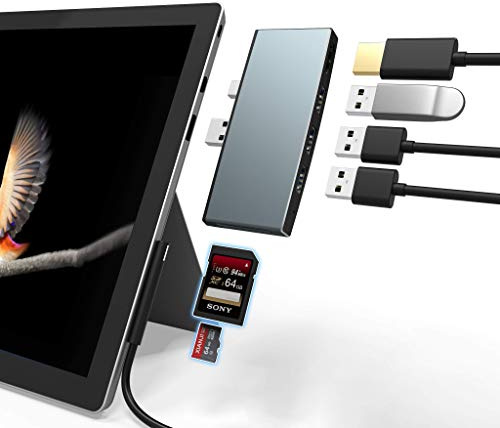 Cateck Microsoft Surface Pro 6/Pro 5/Pro 4 Dockingstation USB-Hub, Aluminium USB 3.0 Hub-Adapter mit 4K HDMI, 3 x USB 3.0-Anschlüsse, SD/TF-Slot-Speicherkartenleser-Adapter für Surface Pro 4/5/6
