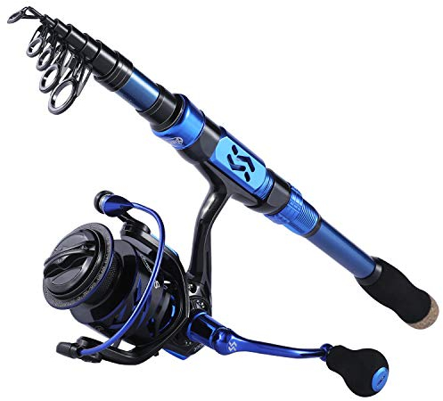 Sougayilang Spinnruten-Kombinationen, tragbare Teleskop-Angelrute, 12 + 1 Ultra-Glatte Spinnrollen für Reisen, Salzwasser, Süßwasser, Angeln