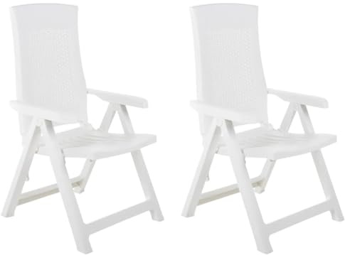 vidaXL 2X Sillas de Jardín Reclinables Tumbona Patio Plegable Exterior Aire Libre Balcón Asiento Decoración Mueble Comedor Restaurante Plástico Blanco