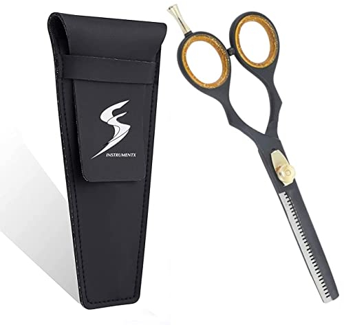Professional Barber Hair Scissors - Hair Cutting & Thinning Scissors with Adjustable Screw (Black Thinning 5.5)