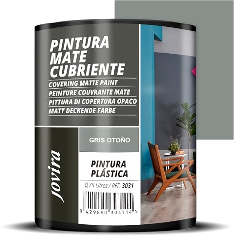 JOVIRA PINTURAS Pintura Mate Cubriente | Colores | Pintura interior-exterior con excelente poder cubriente. (750 Mililitros, Gris otoño) T