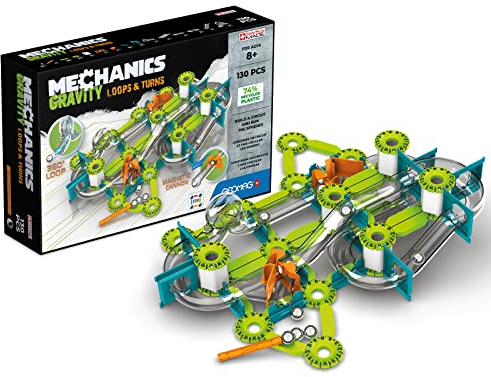 Geomag - Mechanics Gravity Loops & Turns - Lern- und Kreativspiel für Kinder - Magnetische Bausteine, Rennstrecke mit Magnetbausteinen - Set mit 130 Teilen
