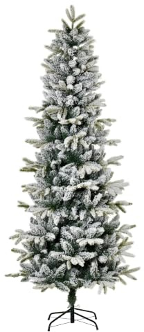 HOMCOM Künstlicher verschneiter Weihnachtsbaum 210 cm mit 784 feuerfesten Zweigspitzen und Stahlständer Indoor-Weihnachtsdekoration Ø95x210 cm Grün & Weiß