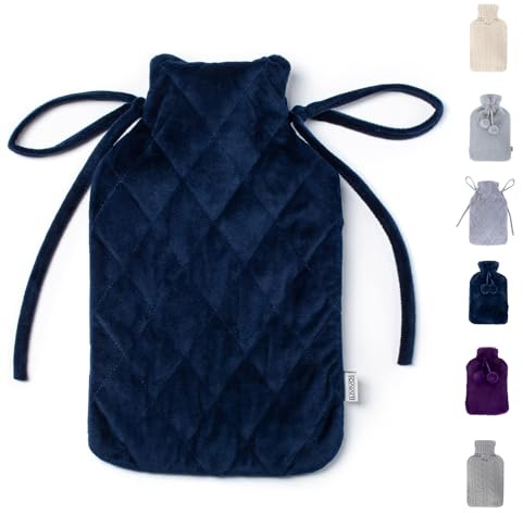 LIVIVO 2L Hot Water Bottle with Cover UK - Large Thermoplastic Hot Water Bottles for Adults Winter Warmth & Stress Relief - Warm Hot Water Bag, Removable Arran Knit Cover, Leakproof Screw Cap - Navy