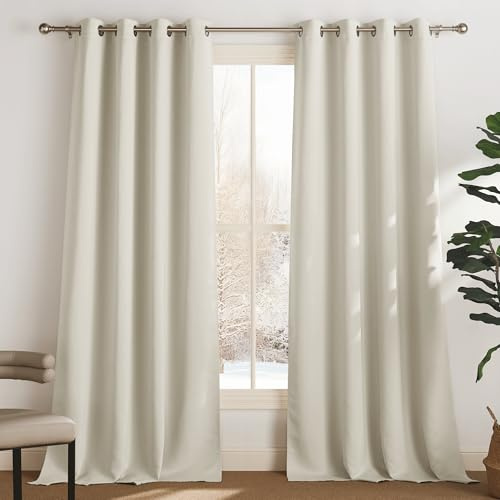 PONY DANCE Wohnzimmer Gardinen Verdunkelung mit Ösen 2er Set H 300 x B 140 cm Thermo Vorhänge gegen Kälte und Kälte Blackout Thermal Curtains for Living Room, Hellbeige