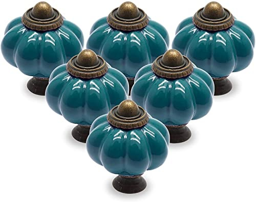 Cjueiom 12 Pack Ceramic Drawer Knobs, Teal Vintage Cupboard Knobs with Mounting Screws, Antique Wardrobe Pull Handles for Kitchen Cabinet and Dresser