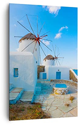 ARTTOR Bilder auf Leinwand 80x120 cm Wandbild Landschaften Maritim - 2424 | Griechenland Insel Küste Vertikal Groß XXL Wanddekoration Wohnzimmer Schlafzimmer Wandkunst Wanddeko Kunstdruck Küche ARTTOR