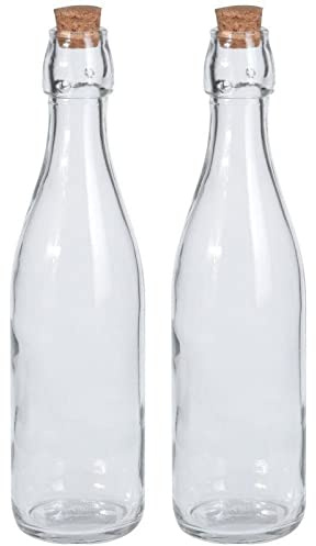 Lot de 2 bouteilles en verre avec bouchon en liège 500 ml pour eau, boissons, jus de fruits, bouteilles pour huile, vinaigre, condiments, bière, brassage maison, soda