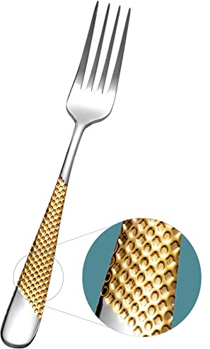 Xideman® Premium 6-delad middagsgafflar med hamrad, 19 cm gafflar i 18/10 rostfritt stål för hem, kök eller restaurang, spegelpolerad och tål maskindisk (Silver Guld)