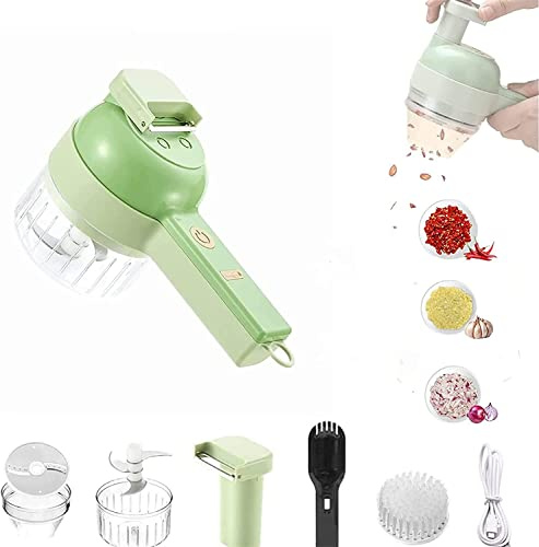 4 in 1 Handheld Electric Vegetable Cutter Set,​Vegetable Cutter Mini Wireless Electric Garlic Mud Masher Wireless Food Processor for Garlic Pepper Chili Onion Celery Ginger Meat with Brush